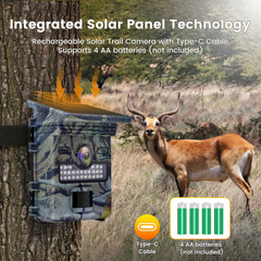 XTU Solar Trail Camera 4K 48MP, Wildlife Camera with Night Vision Motion Activated,0.2s Trigger Speed, IP66 Waterproof for Wildlife Monitoring Indoor,32GB SD Card Included