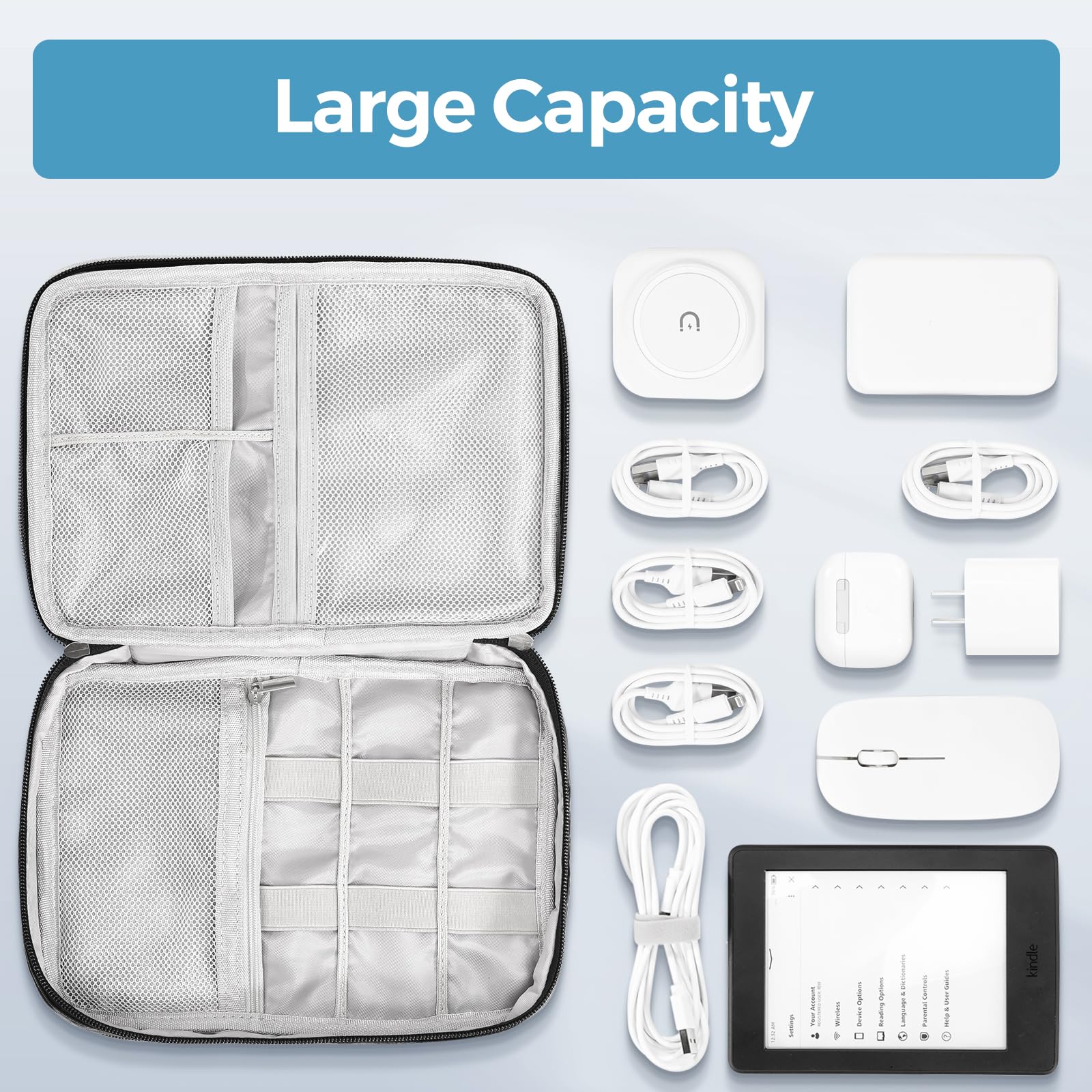 ProCase Electronics Organizer Travel Case, Tech Bag Accessories Pouch for Cords, Charger, Cables, Power Bank, Adapters,Wire -Black