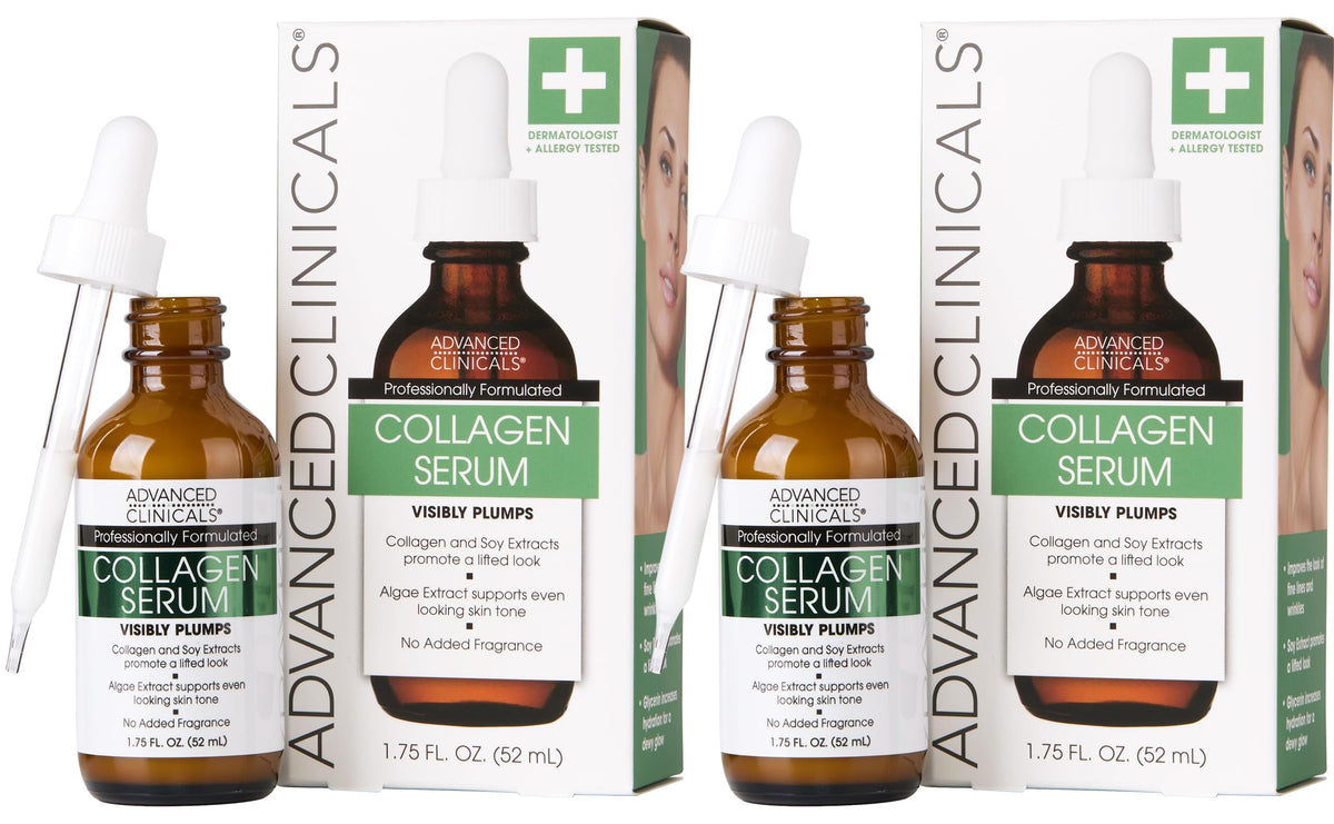 Advanced Clinicals Instant Plumping Anti-Aging Collagen Serum for Fine Lines and Wrinkles. Value Pack, Two 2-Ounce Bottles! Advanced Clinicals