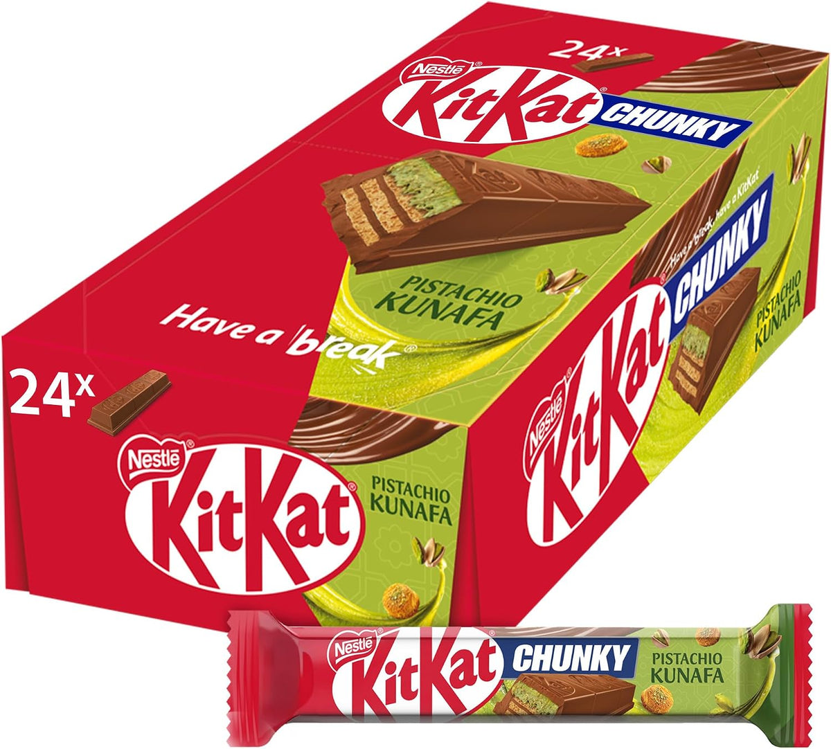 KitKat Chunky in Pistachio Kunafa Chocolate Bar - (41g x 24)