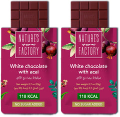 Nature's Own Factory Buckwheat White Chocolate with Acai 20g | Bean to Bar Chocolate | No Added Sugar, Superfood Infused, Low Calorie, Keto, Gluten-Free, Diabetic-Friendly | Made in UAE (Pack of 2)
