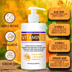 NALACAL 300ml Vitamin C Cream, Hydrating Facial Serum with Hyaluronic Acid, Brightening & Moisturizing Body Lotion with Coconut Oil & Vitamin E for Women, Anti-Aging Skin Care Products