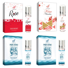 Exotix Fragrance Aquatic combo of 4 with Rose Aquatic and kesar Chandan women and men roll on stylish Pack of 24ml (6ml Each)