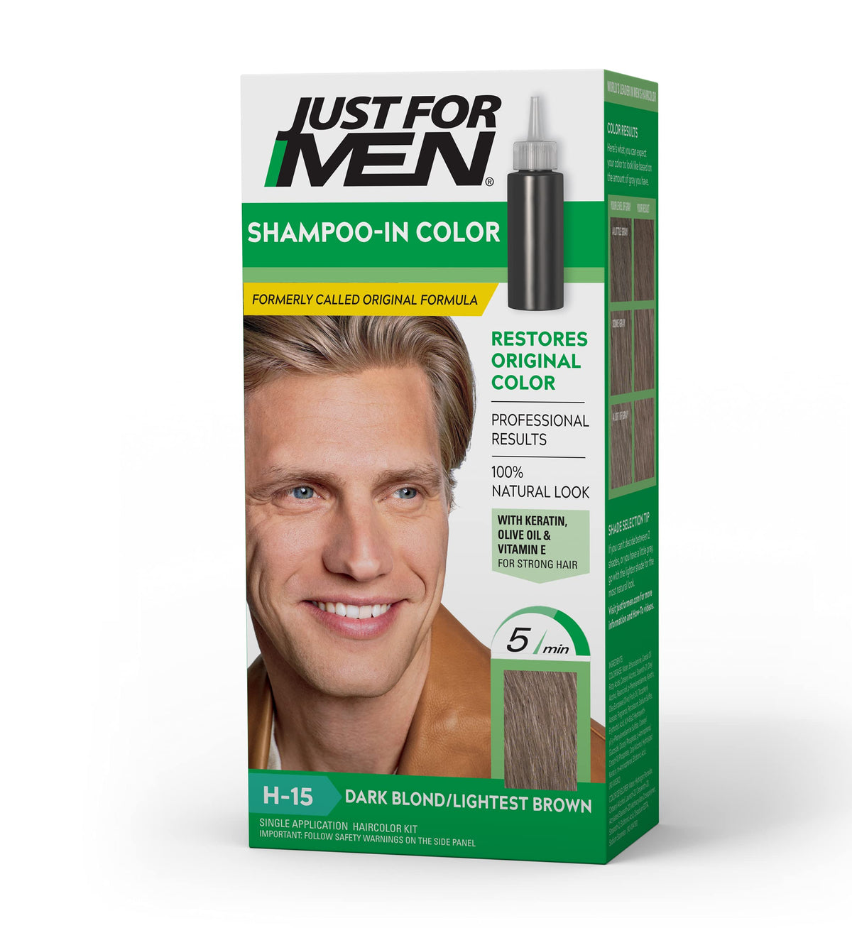 Just For Men Shampoo-in Color, Gray Hair Coloring for Men - Dark Blond/Lightest Brown, H-15