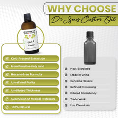 Drsous Ca Organic Castor Oil 100ml | 100% Pure Cold Pressed Hexane Free Castor Oil for Hair Growth, Eyelashes and Eyebrows | Skin Moisturiser with Vitamin E | Made in Palestine