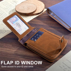 Huztencor Zipper Wallet Men RFID Blocking Leather Bifold Credit Card Wallets (FBA) - Vintage Brown