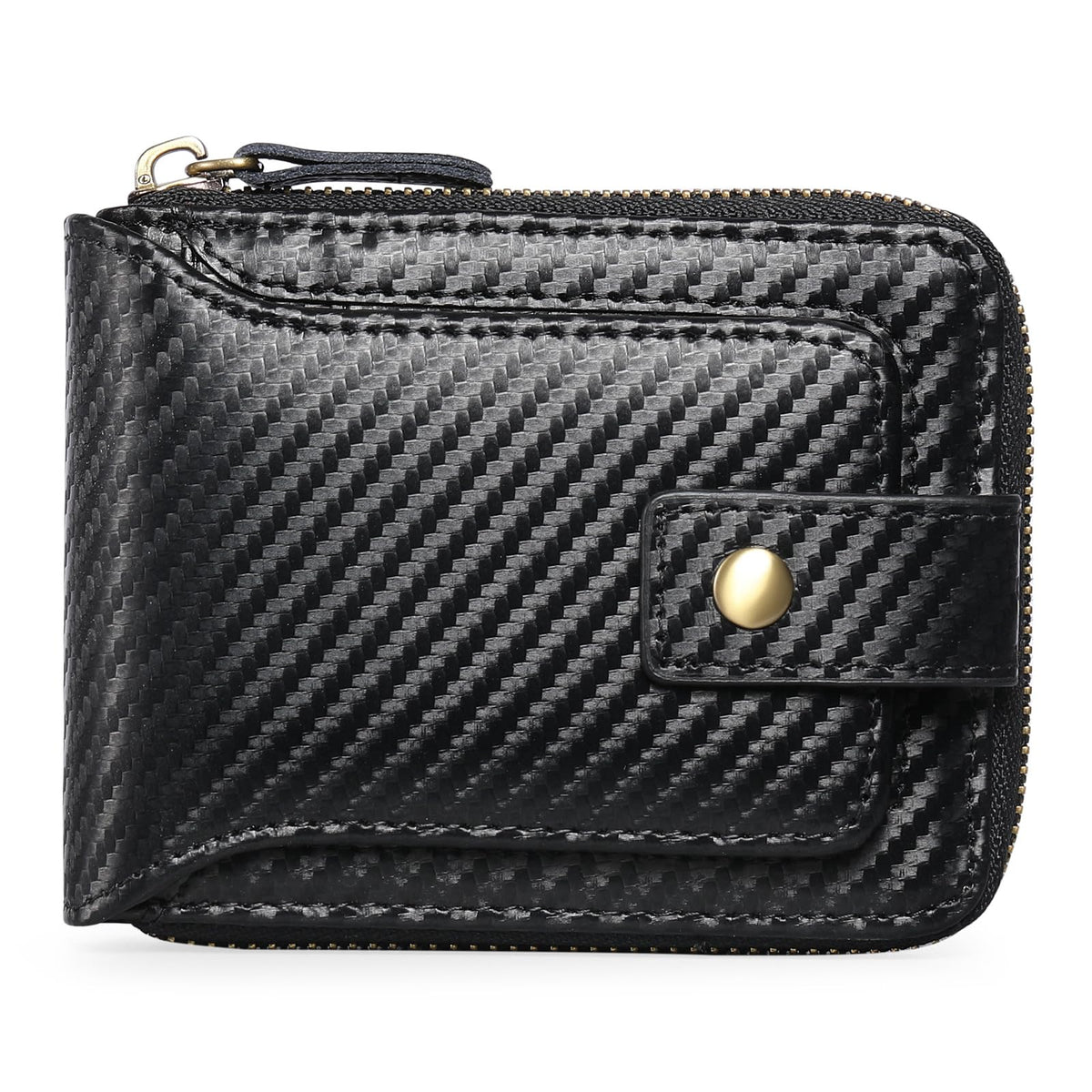 Men Wallet Genuine Leather RFID Blocking Bifold Wallet with ID Window Zip Coin Pocket (Black, One size)