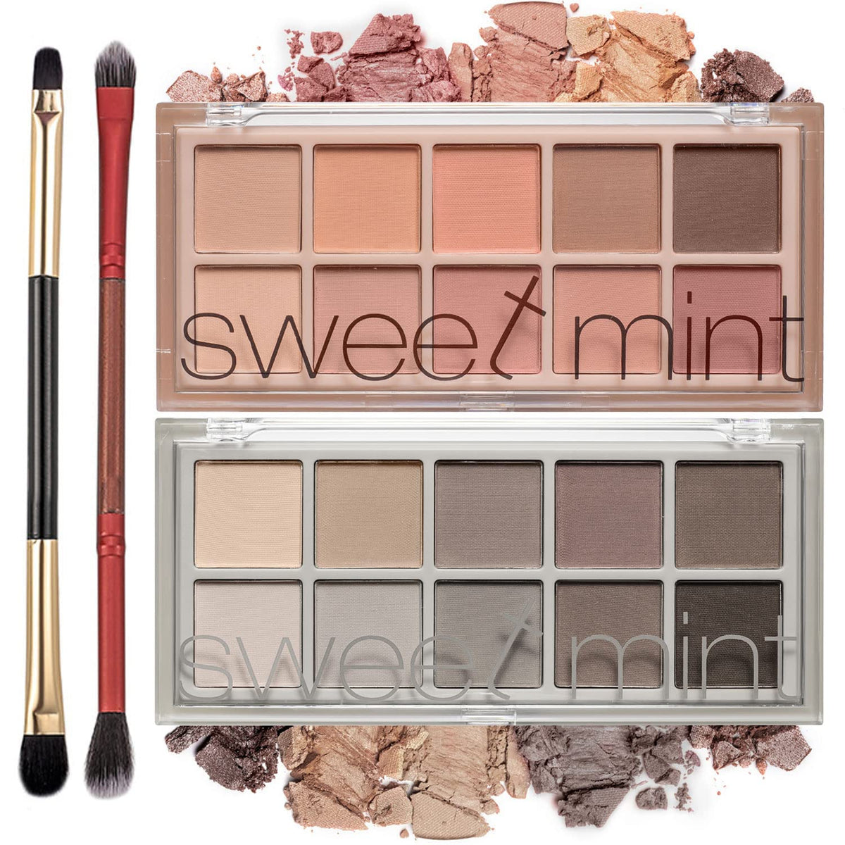 SYOSI 2Pcs Sweet Mint 10 Colors Eyeshadow Palette, Smooth Matte Eyeshadow Makeup Palette, Blendable Long Lasting Neutral Eye Palette with Professional Eyeshadow Brush (04 and 05)