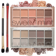 SYOSI 2Pcs Sweet Mint 10 Colors Eyeshadow Palette, Smooth Matte Eyeshadow Makeup Palette, Blendable Long Lasting Neutral Eye Palette with Professional Eyeshadow Brush (04 and 05)