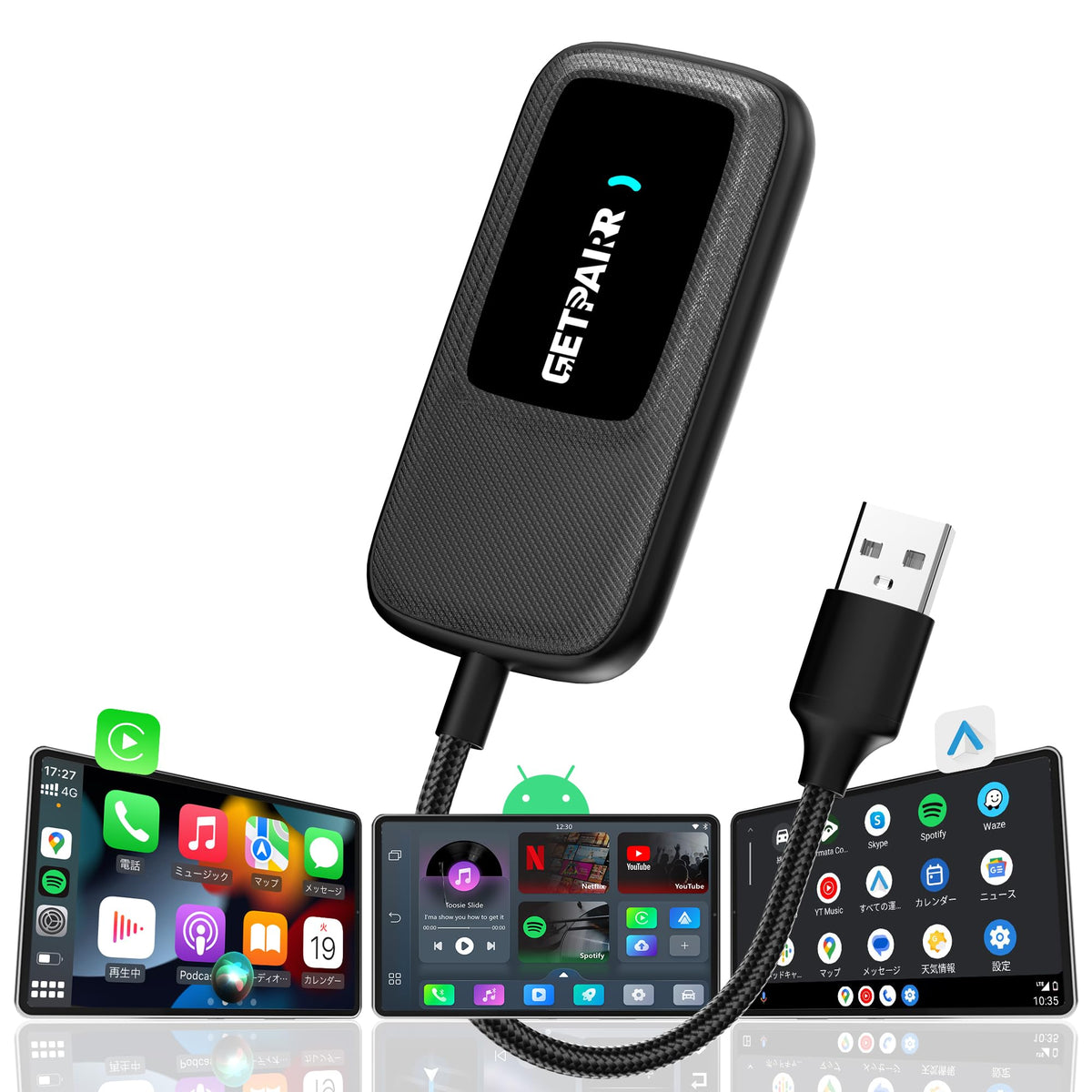 GETPAIRR 3 in 1 Magic Carplay Box & Wireless CarPlay & Android Auto Adapter GetPairr Go 2.0 Built in Compatible with YouTube, Netflix, Spotify, IPTV,Auto Connect, No Delay,4+32GB,Offline Video from USB Drive