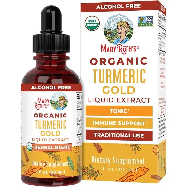 MARYRUTH'S USDA Organic Turmeric Gold Liquid Drops, Herbal Blend, 1 oz | Herbal Blend, Turmeric Curcumin, Black Pepper, Cassia Cinnamon Bark, Ginger Root