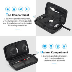 ProCase Hard Travel Tech Organizer Case Bag for Electronics Accessories Charger Cord Portable External Hard Drive USB Cables Power Bank SD Memory Cards Earphone Flash Drive -Black