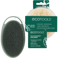 EcoTools Dry Body Brush for Circulation, Dead Skin Removal + Sage Green Silicone Body Scrubber & Massager for Exfoliating, Cleansing & Self-Care Gifts