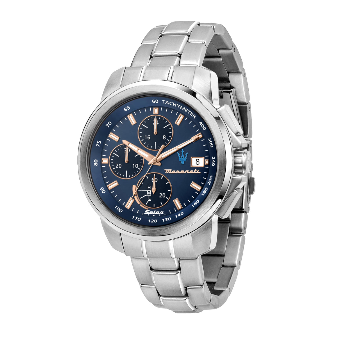Maserati SUCCESSO 44 mm Solar Power Chronograph Men's Watch, Silver, Chronograph