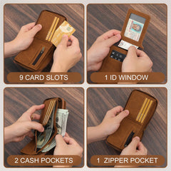 Huztencor Zipper Wallet Men RFID Blocking Leather Bifold Credit Card Wallets (FBA) - Vintage Brown
