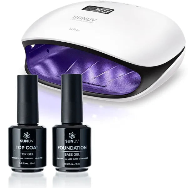 SUNUV SUN4 48W UV LED Nail Lamp, 15ml Top and Base Coat Gel Polish Set Home and Salon Use