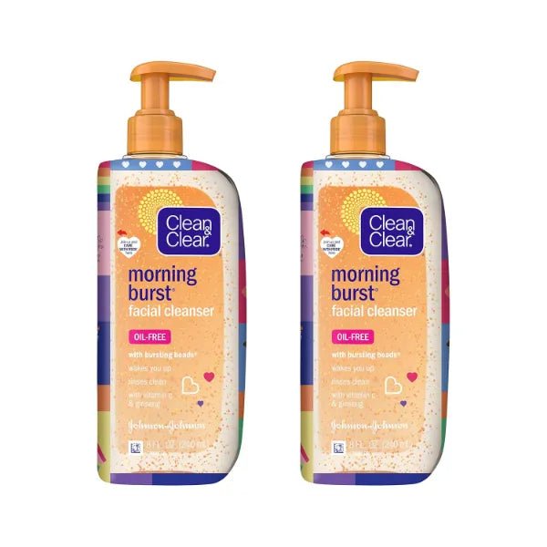 Clean & Clear Morning Burst Oil Free Facial Cleanser, Brightening Vitamin C & Ginseng, Daily Face Wash, Hypoallergenic, Special Care with Pride Packaging, Value Two Pack, 8 Fl. Oz