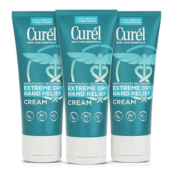 Curel Extreme Dry Hand Relief, Dermatologist Recommended, Long Lasting Cream For Dry Hands, Paraben Free, Fragrance Free Hand Lotion, 3 Oz, Pack of 3