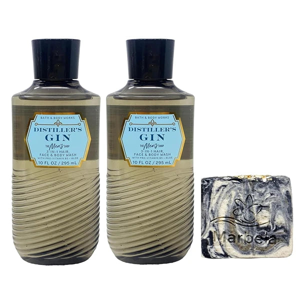 Bath & Body Works Distiller's Gin 2 Pack Body Wash Bundle with a Charcoal Scrub Bar Soap