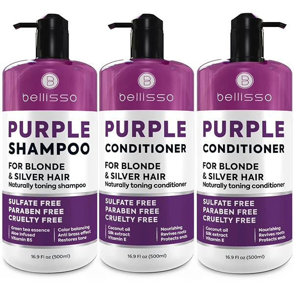 BELLISSO Purple Shampoo and Conditioner Set and Purple Conditioner