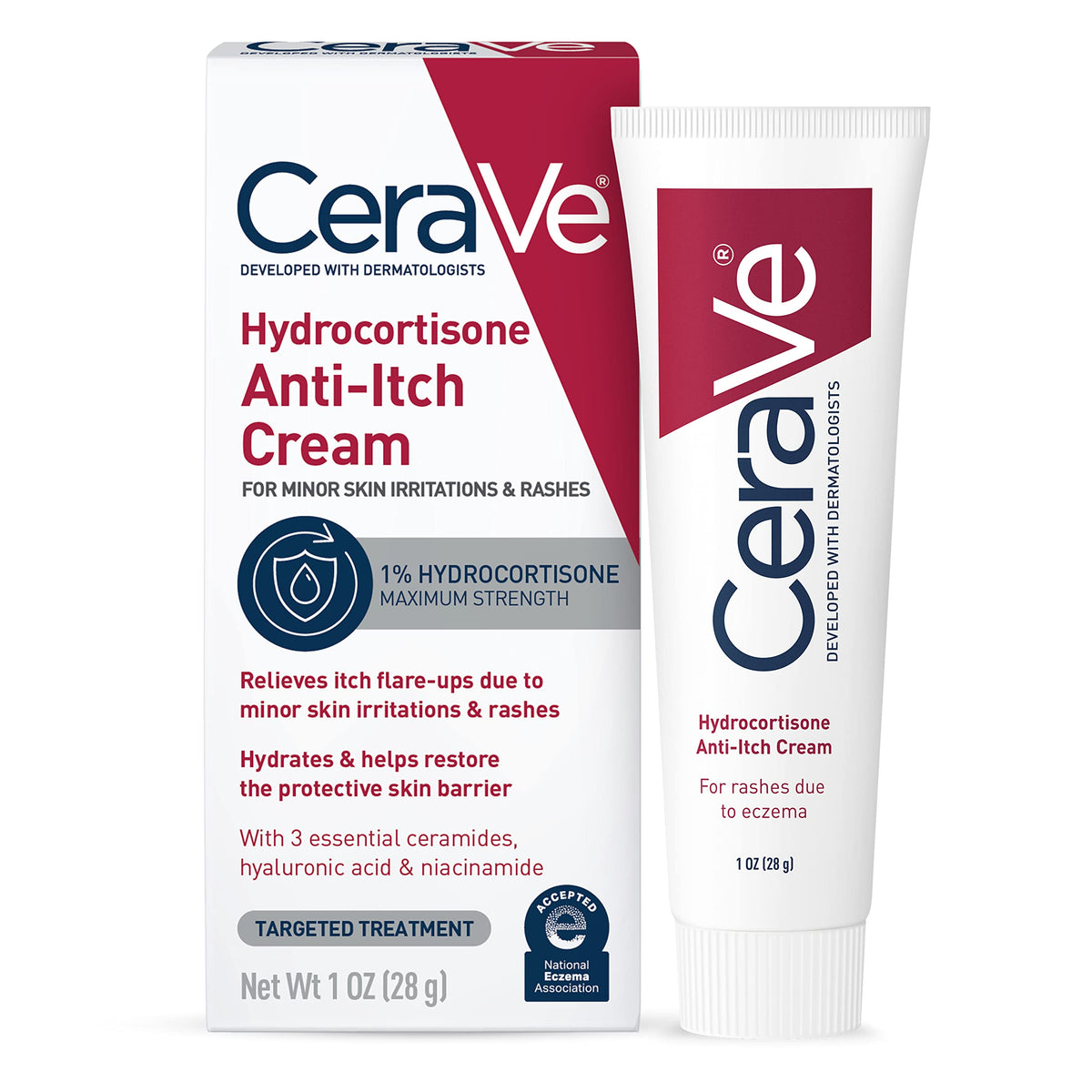 CeraVe Hydrocortisone Cream 1% 28g Eczema Treatment & Dry Skin Itch Relief Cream Fragrance Free