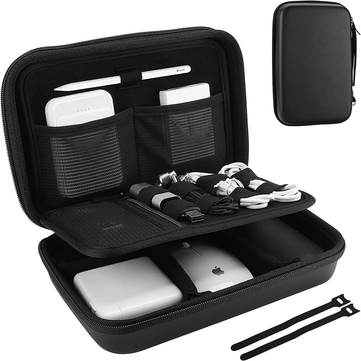VOL Hard EVA Carrying Case, Electronic Storage Case, Power Adapter for MacBook, Charger Cable, Power Bank, Mouse, Electronic Pencil, USB Flash Drive SD Card, Small Portable Accessory Bag (Black)