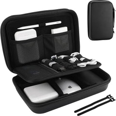 VOL Hard EVA Carrying Case, Electronic Storage Case, Power Adapter for MacBook, Charger Cable, Power Bank, Mouse, Electronic Pencil, USB Flash Drive SD Card, Small Portable Accessory Bag (Black)