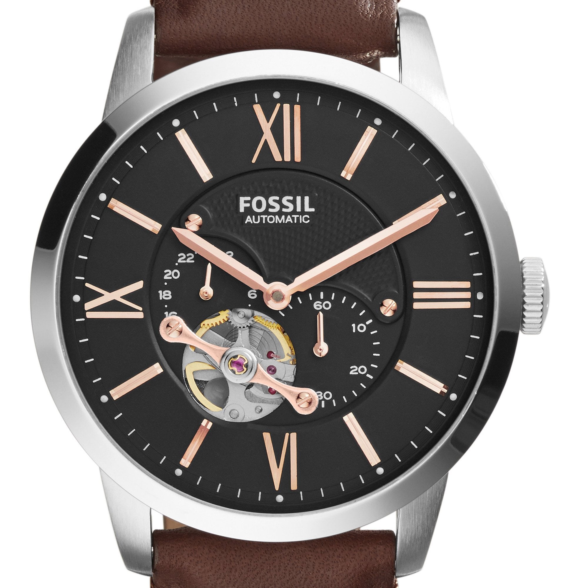 Fossil Townsman Men Black Dial Leather Band Automatic Watch - Me3061, Brown Band, Analog Display