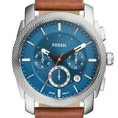 Fossil Machine Men's Watch with Stainless Steel or Leather Band, Chronograph or Analog Watch Display Silver/Tan Cuff Chrono