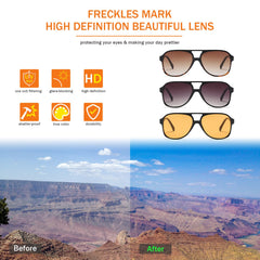 Freckles Mark Vintage Retro 70s Sunglasses for Women Men Classic Large Squared Aviator Frame UV400 Trendy Orange Glasses