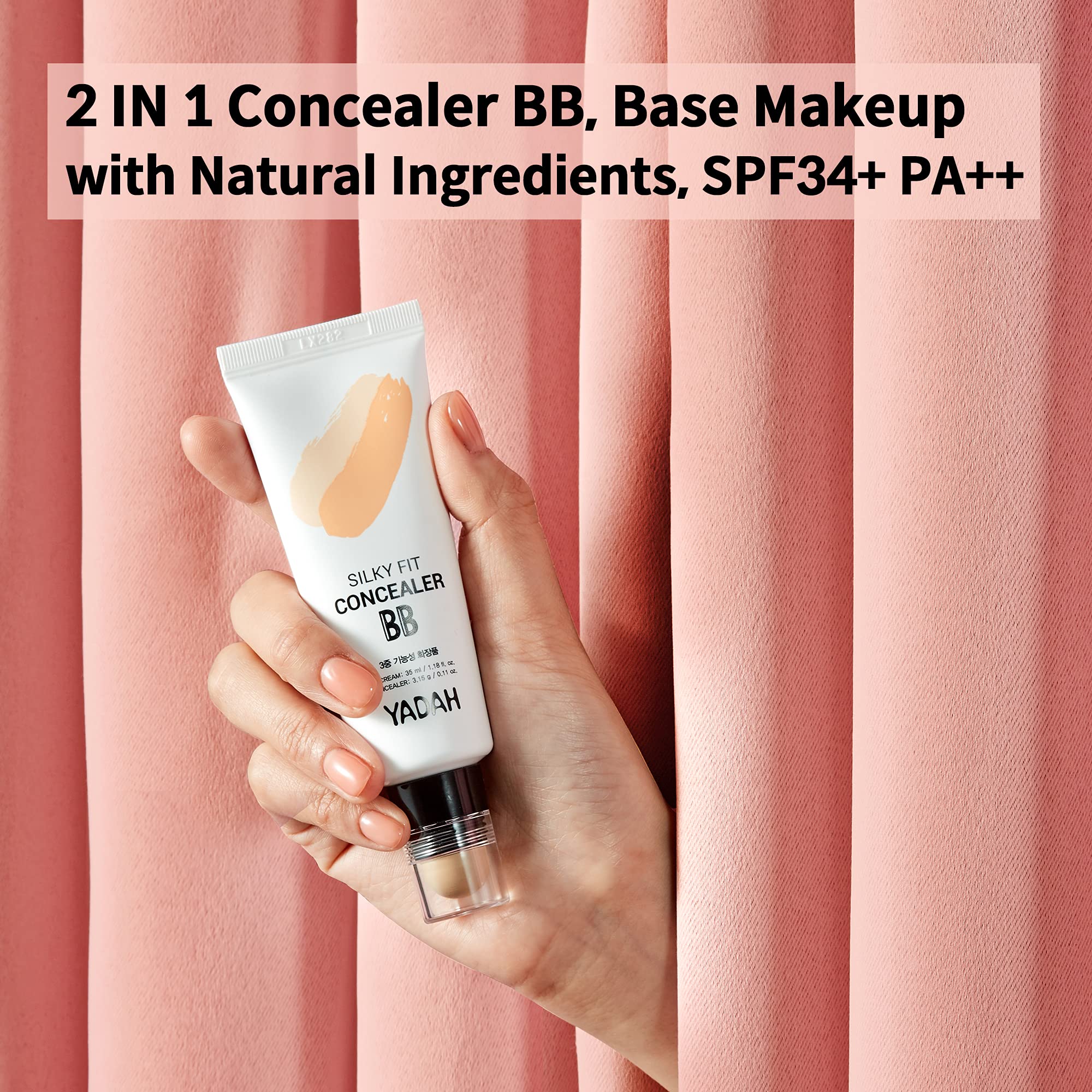 YADAH Silky Fit Concealer BB Cream (21 Light Beige, 1.18fl oz) - 2-in-1 Korean Makeup for Flawless Skin, Tinted Moisturizer for Blemish Cover. Long-Lasting, All-Day Wear.