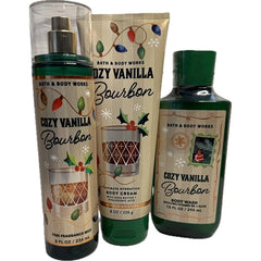 Bath & Body Works Women's Cozy Vanilla Bourbon Wash Shower Gel, Body Cream, and Fine Fragrance Mist 3 Piece Set