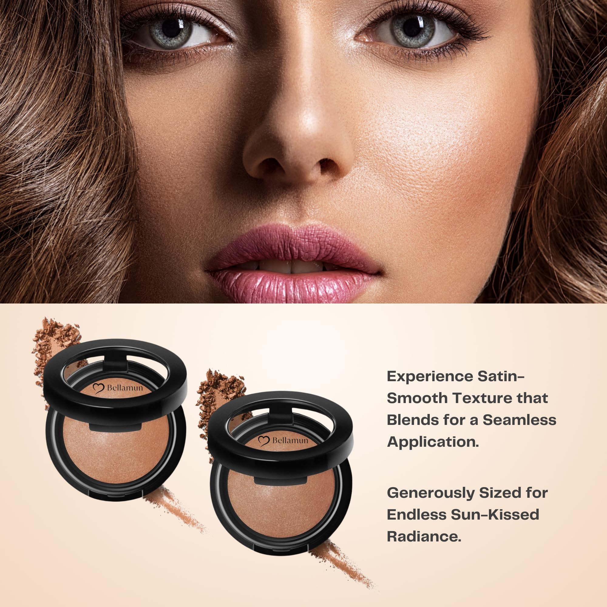 Bellamun Baked Bronzing Powder: Luxury Luminosity for a Radiant Glow - Satin Smooth Texture - Vegan Versatile Application - Net Wt. 0.35 oz (Fiji, Regular)