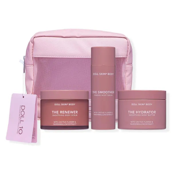 DOLL 10 Dollskin Body Care Trio – Exfoliating Body Scrub, Peptide Firming Body Serum & Luxe Body Butter- Body Care Set for Hydrated, Firmer-Looking Skin - Cruelty Free, Sulfate & Paraben Fre