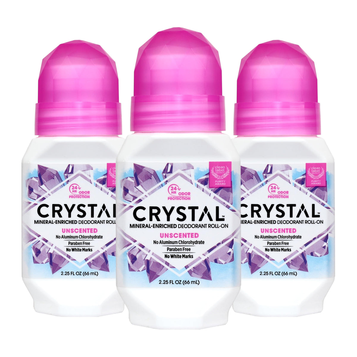 Crystal Essence Deodorant - Mineral Roll on Vegan Deodorant for Women and Men, Unscented - 2.25 fl. oz. (3 Pack) (Packaging May Vary)