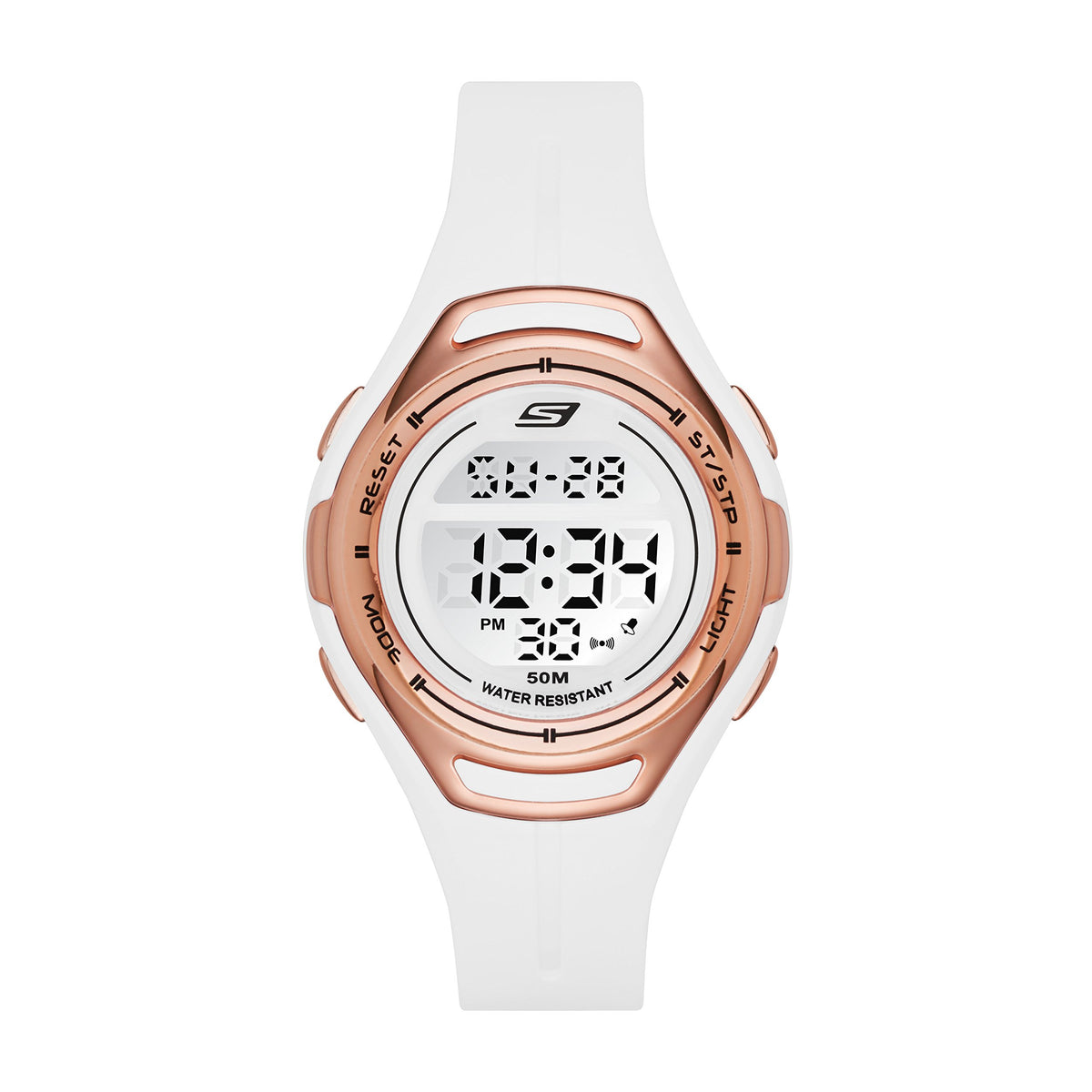 Skechers Women's Quartz Metal and Silicone Sports Digital Watch - Artesia Rose Gold/White