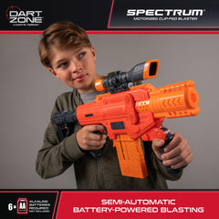 DART ZONE Spectrum Semi-Auto Foam Dart Blaster – NERF Dart Compatible Motorized Foam Dart Gun – Soft Bullet Toy Gun for Kids – 50 Darts & 5x10-Round Cartridges – AKA Adventure Force Gun – 80 ft Range