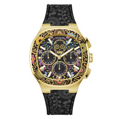 GUESS Men's 44mm Watch - Black Multi Dial Gold-Tone Case