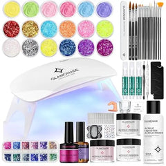 Glamonade Acrylic Nail Kit with Everything Professional Nail Kit Set for Beginners with Acrylic Powder Liquid 12 Glitters 6 Carving Powders Nail Tools UV light