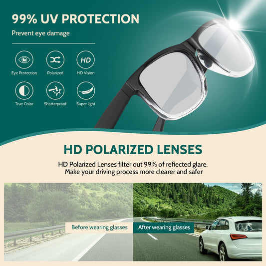 WASAIKKU Polarized Sunglasses for Men Women Classic Fashion Sunglasses Baseball Cycling Driving Fishing Golf Mens Sunglasses with UV Protectio - Black/clear frame with mercury lens