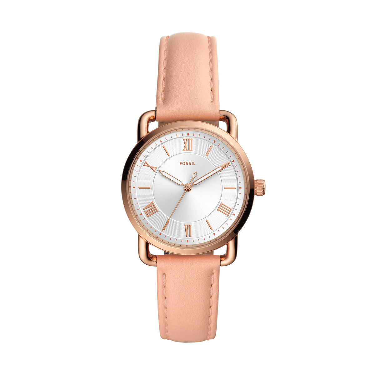 Fossil Copeland Women's Watch with Slim Case and Genuine Leather Band - Rose Gold, Blush