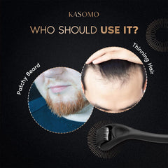 KASOMO Derma Roller for Hair Growth, 0.25mm Titanium Needles for Scalp & Skin Rejuvenation, Pain-Free Beard & Hair Regrowth, Thicker Hair, Elastic Skin, Collagen Boost & Fuller Hair Treatment.