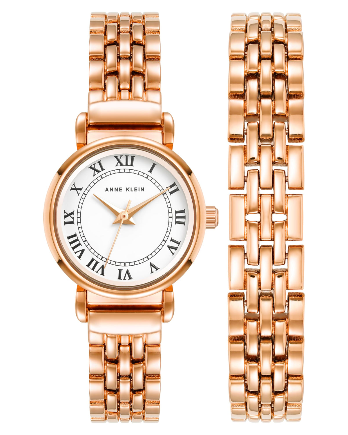 Anne Klein Round Shape Gold Bracelet White Dial Analog Watch for Women, 24 mm Size, Rose Gold/White