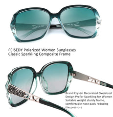 FEISEDY Polarized Women Square Sunglasses Sparkling Composite Shiny Frame B2289