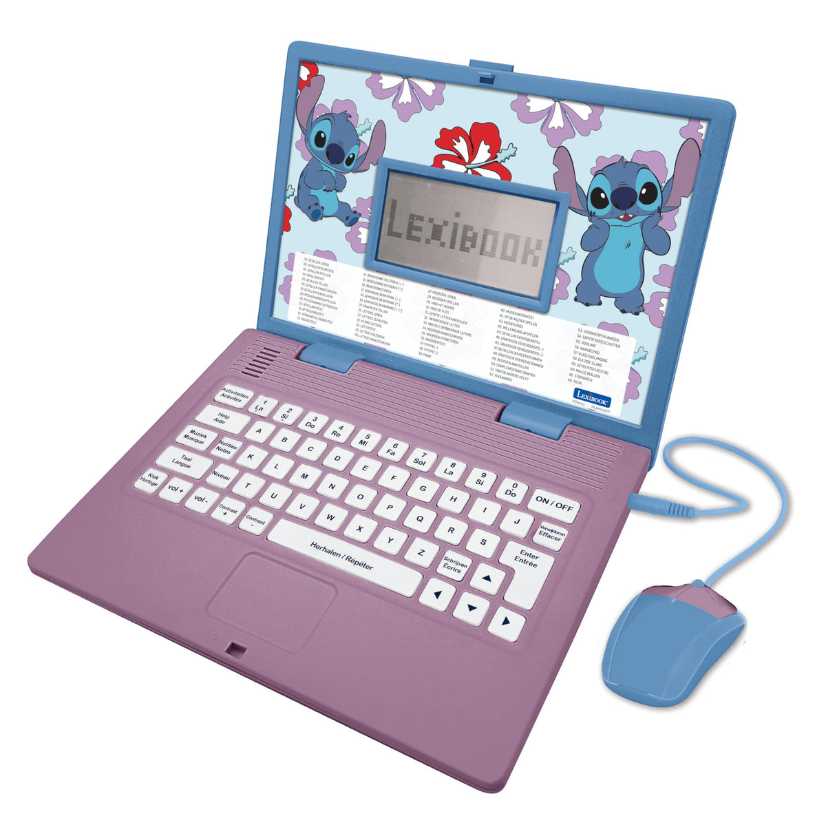Lexibook Disney Stitch, Educational and Bilingual Laptop in Dutch/French, Toys for children with 124 activities to learn, play games and music, blue