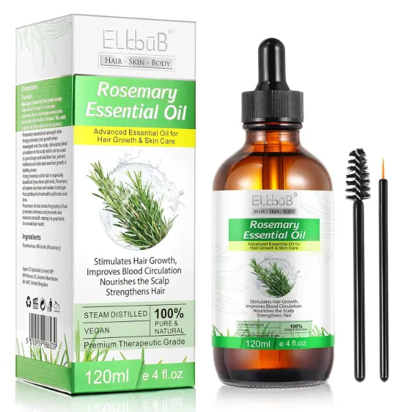 ELBBUB Rosemary Oil for Skin Care & Stimulates Hair Growth for Men Women (120ml) - 100% Pure Rosemary Essential Oil for Eyebrow and Eyelash, Nourishes The Scalp