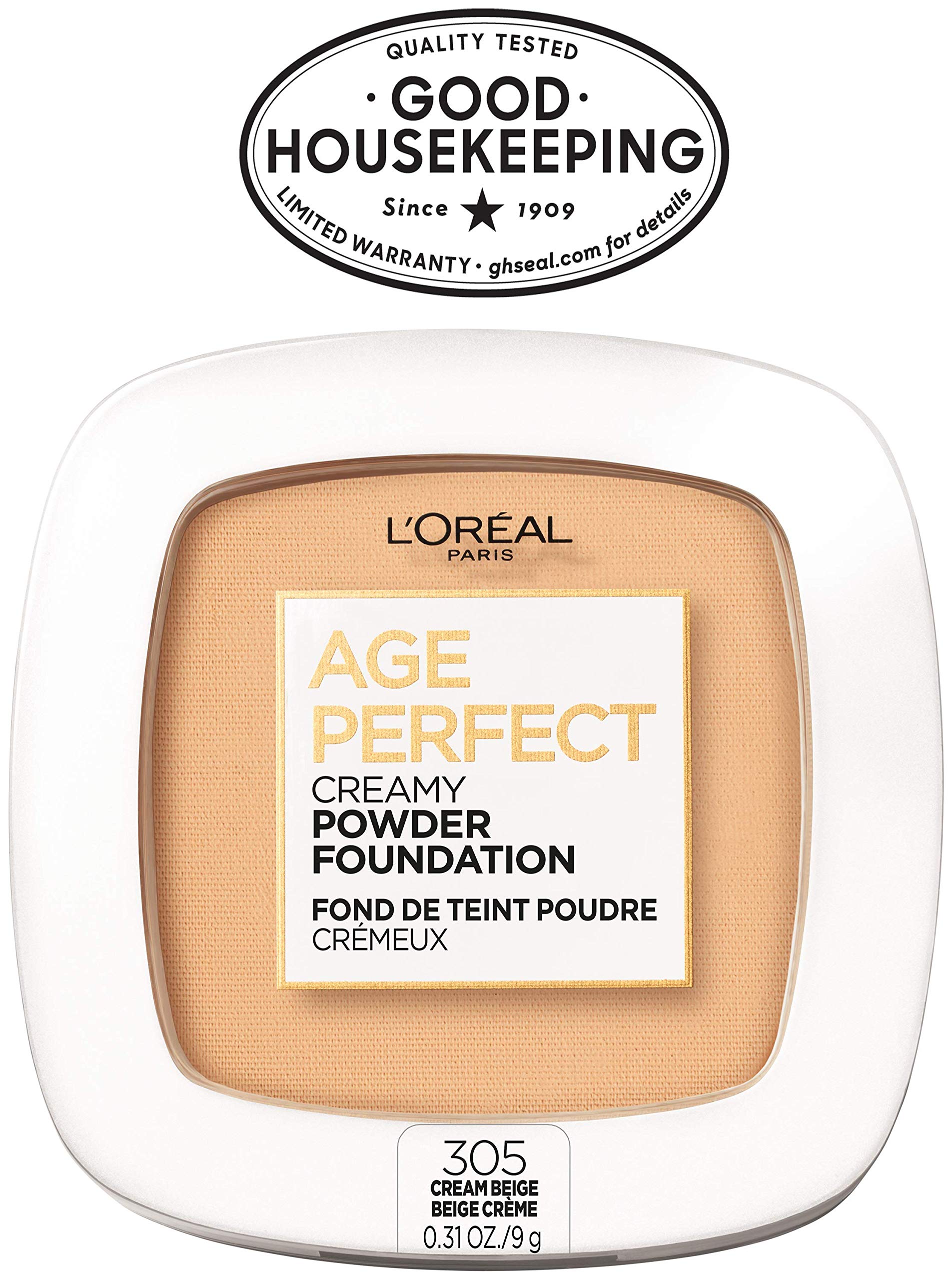 (305 Cream Beige) - L'Oreal Paris Age Perfect Creamy Powder Foundation Compact, 305 Cream Beige, 10ml