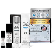 Man Labs Titan Oscar Anti Aging Mens Skin Care Kit Wash, Face Serum, Eye Cream, Mens Face Moisturizer Men, Skin Care Set Dark Circles, Wrinkles, Fine Lines Vitamin C, Peptides, Niacinamide, HA