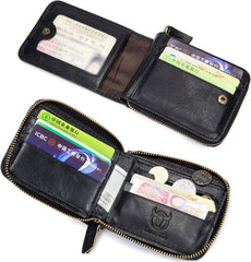 BULLCAPTAIN RFID Blocking Mens Wallet,Genuine Leather Zip Around Vintage Multi Card Holder