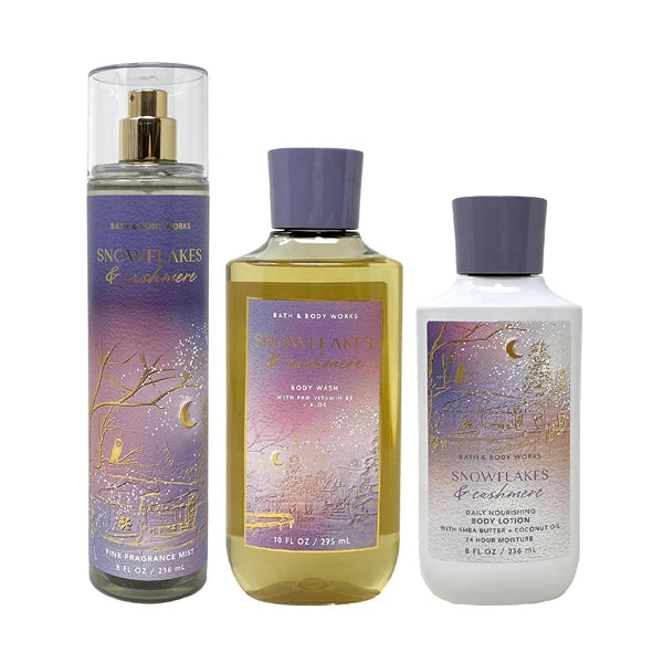 Bath & Body Works - Snowflakes & Cashmere - Daily Trio - Gift Set - Shower Gel, Fine Fragrance Mist and Body Lotion